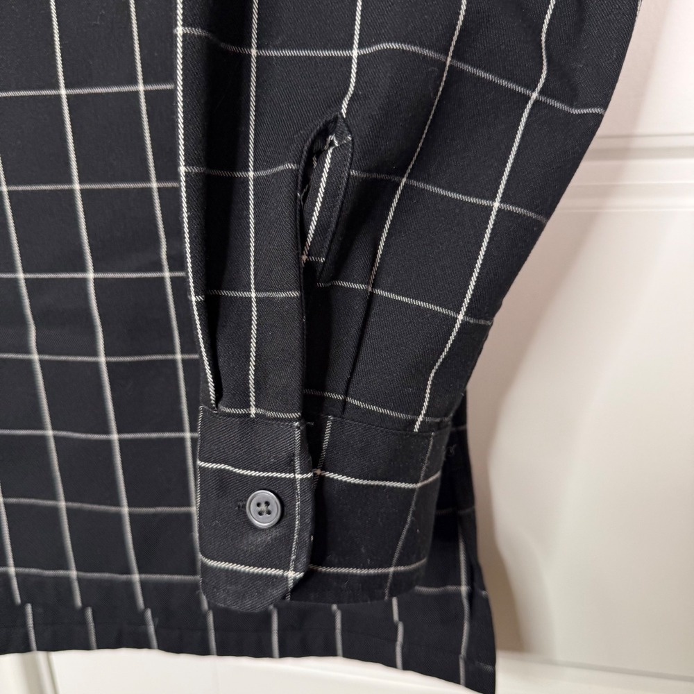Uniqlo U Band Collar Shirt Mens Small Black Windowpane Check Oversized Lemaire - Picture 5 of 9